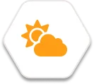 Hexagonal icon with a sun and cloud, symbolizing partly cloudy weather.